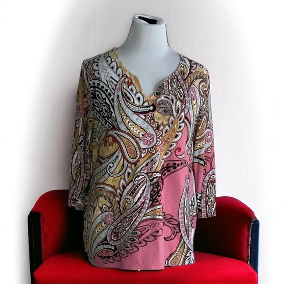 Chicos vneck colorful abstract paisley spandex blend pullover tunic size Medium - Picture 2 of 9